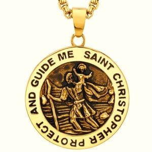 24k Gold tone in Stainless Steel "Saint Christopher Protect & Guide Me Necklace
